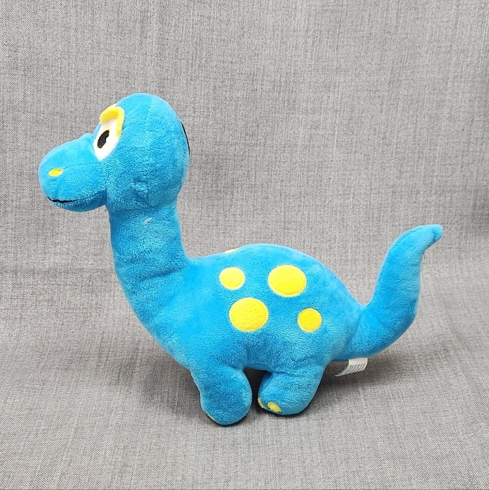B.J. Toy Co  Blue With Yellow Spots Dinosaur Plush Stitch Eyes Lovey Soft 12" - Picture 3 of 7